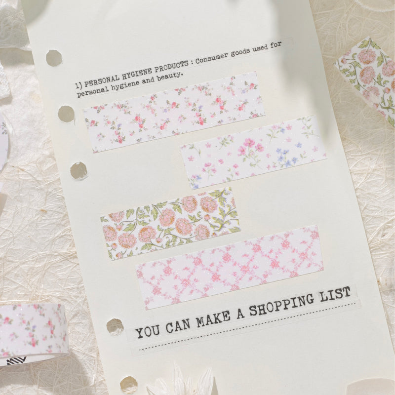 Thin Salt Flower Series Flash Sand Synthetic Paper Tape featuring flower designs for journaling, scrapbooking and collage