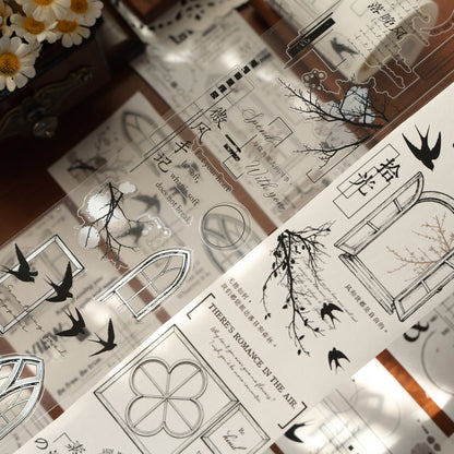 6cm*100cm Window Shadows Die Cutting Washi/PET Tape featuring shadow, and wind designs for journaling, scrapbooking and collage