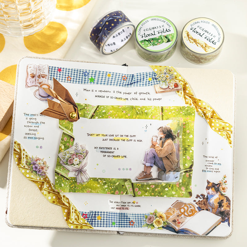 Floral Ruffled Series Washi Tape featuring floral designs for journaling, scrapbooking and collage