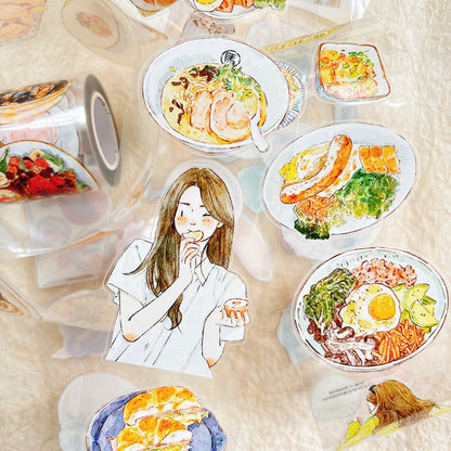 Whole Roll 5cm*10m Healing Cuisine Die Cutting Washi/PET/Fog PET Tape for journaling, scrapbooking and collage