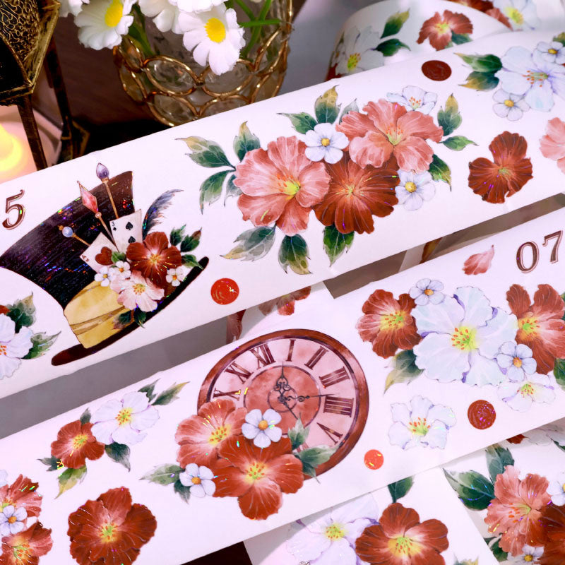 Whole Roll 6cm*4.8m Drunken Lotus Banquet Die Cutting Shell Light Washi/PET Tape